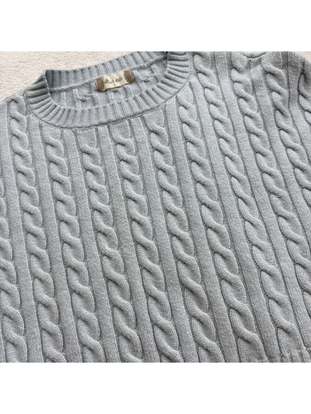Alter'd States Women's Light Blue Cable Knit Cropped Soft Sweater Small (2460)